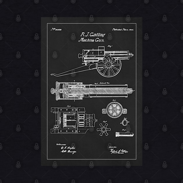 Gatling Gun Patent - 1862 Machine gun - P by SPJE Illustration Photography